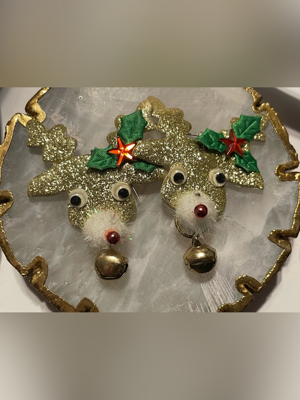 Macys Glittery Reindeer Christmas Pierced Earrings #8656